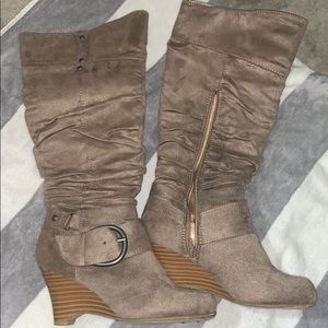 Knee high beige wedges